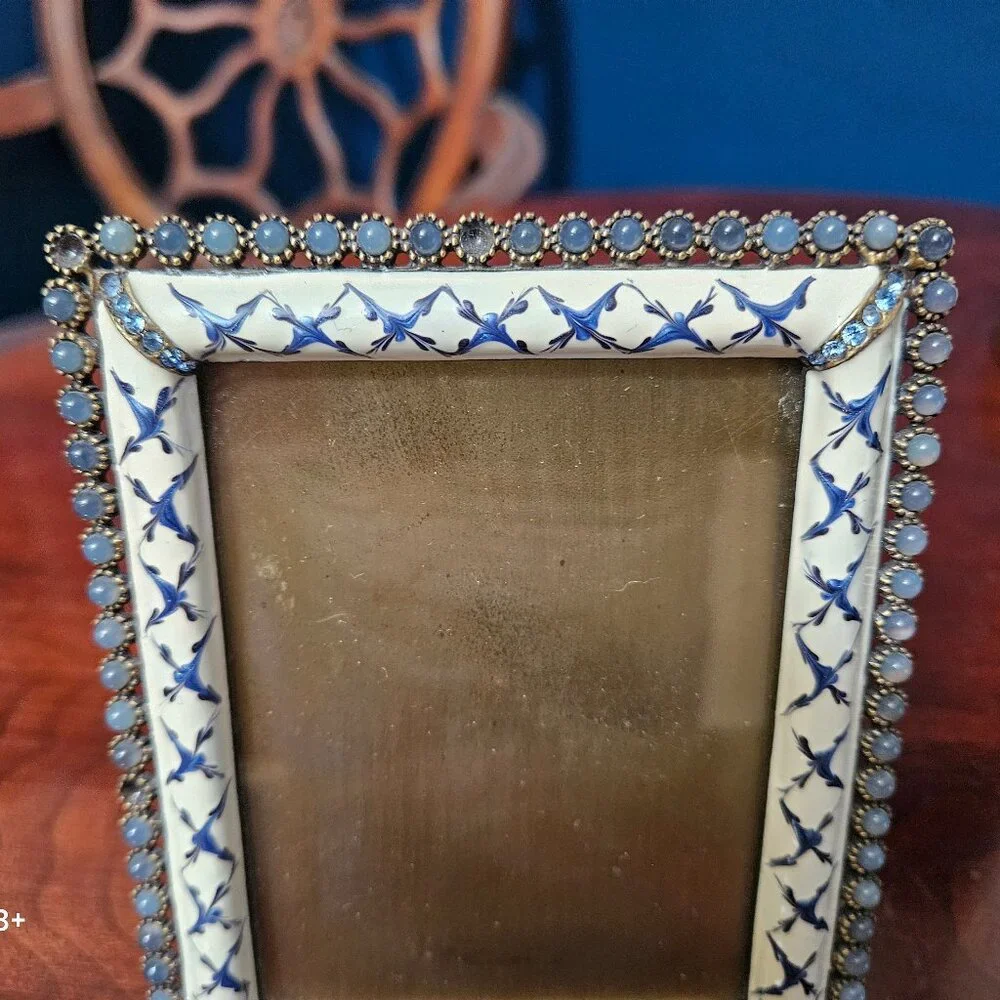 RARE JAY STRONGWATER EMILIA BLUE PAVE CRYSTAL STONE ENAMEL 3x4 PICTURE FRAME